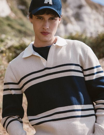 Pull manches longues en coton beige homme