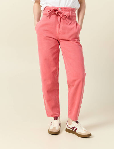 Pantalon slouchy taille haute en coton rose femme