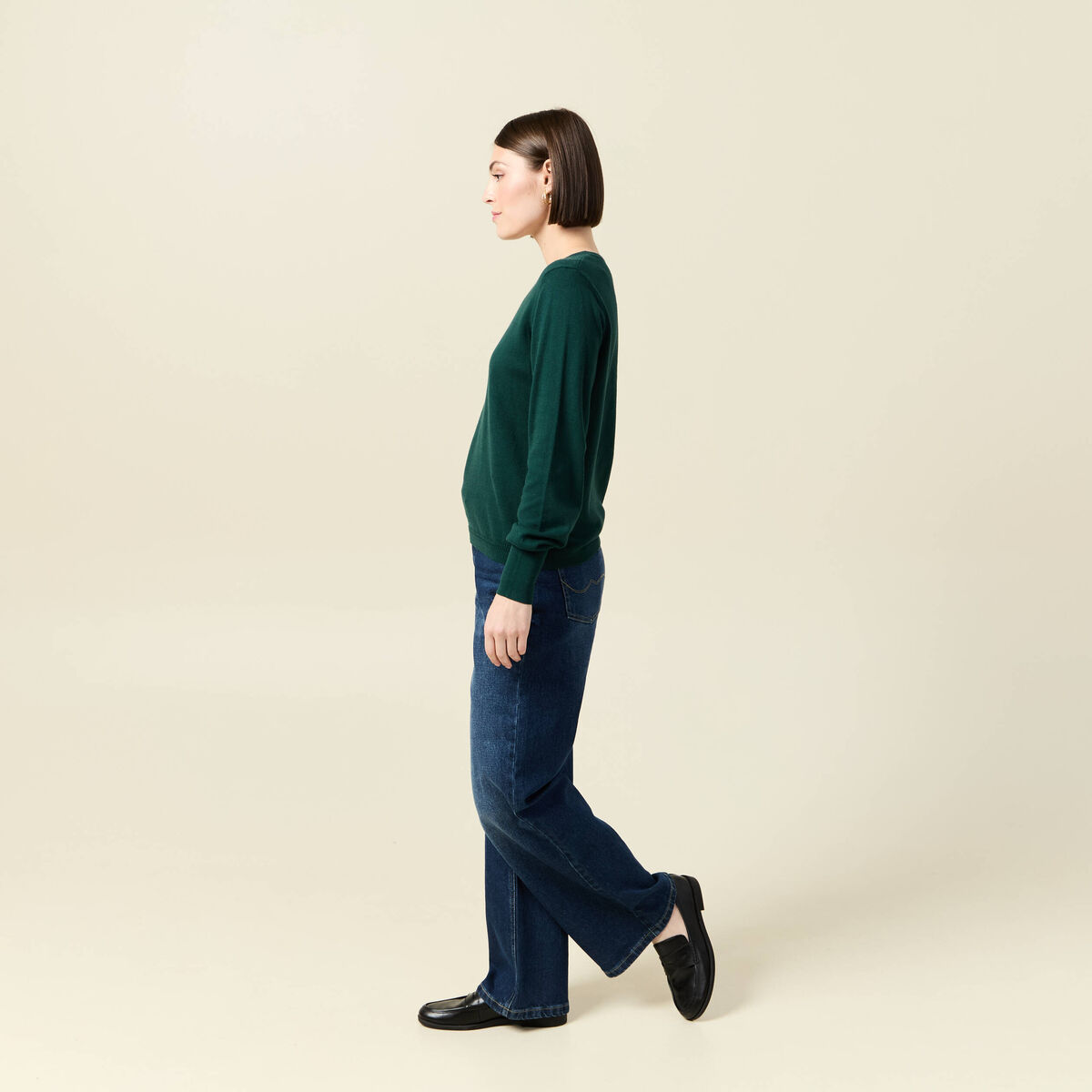 Pull manches longues vert fonc&eacute; femme