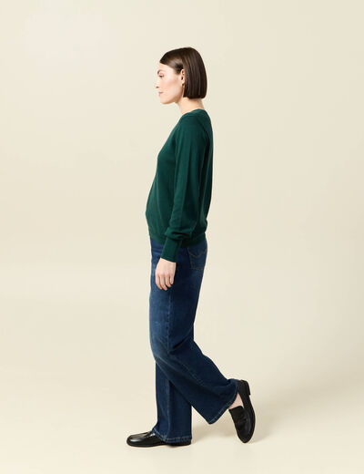 Pull manches longues vert fonc&eacute; femme