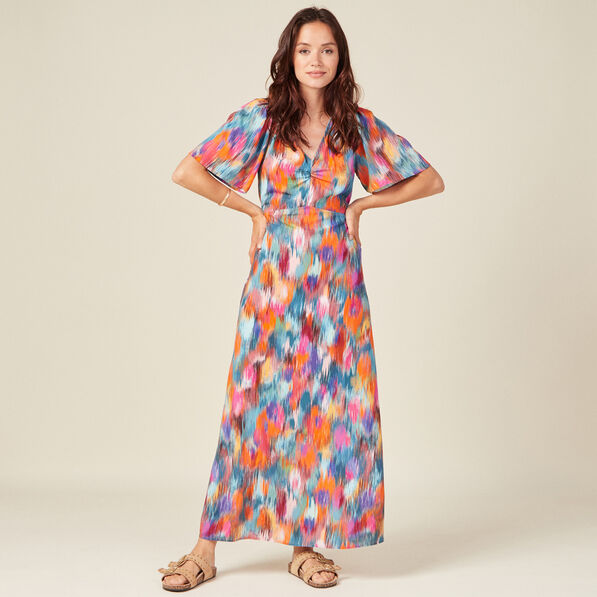 Robe longue droite fluide multicolore femme