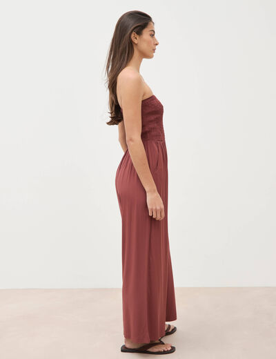 Combinaison bustier sans manches marron cognac femme