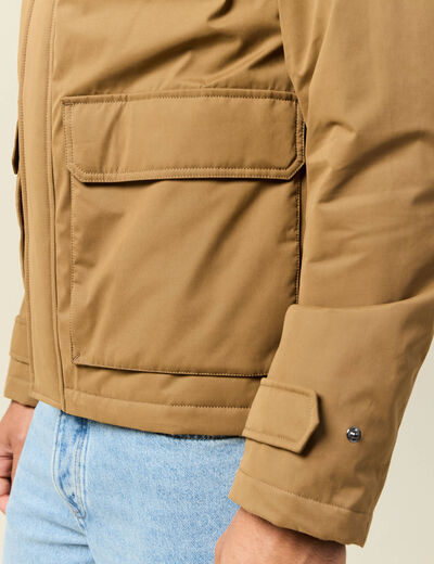 Parka droite courte &agrave; capuche beige homme