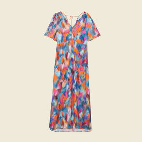 Robe longue droite fluide multicolore femme