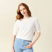 Pull manches courtes ajouré ecru femme
