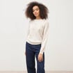 Pull droit brod&eacute; manches longues creme femme