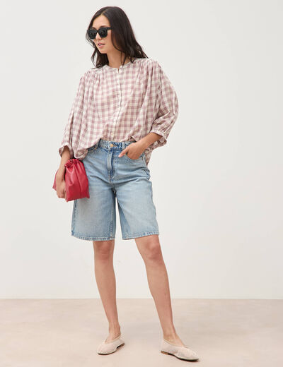 Chemise oversize &agrave; carreaux marron cognac femme