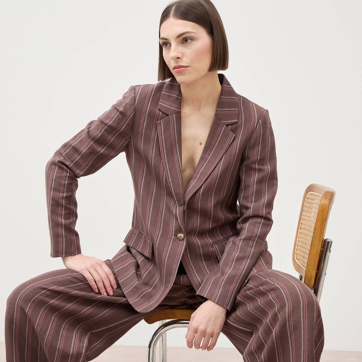 Veste blazer manches longues marron chocolat femme
