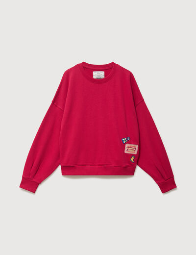 Sweat droit col rond manches longues rouge clair femme