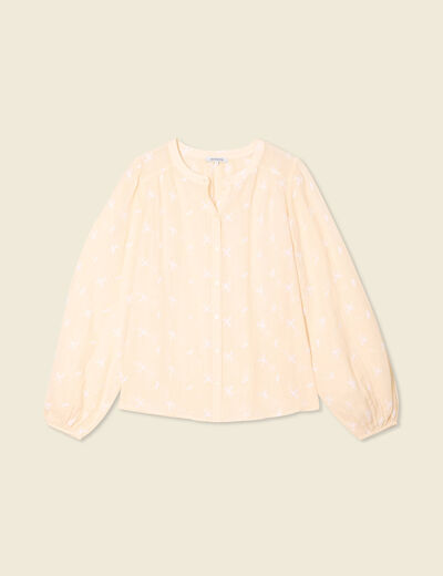 Blouse manches longues brodée creme femme