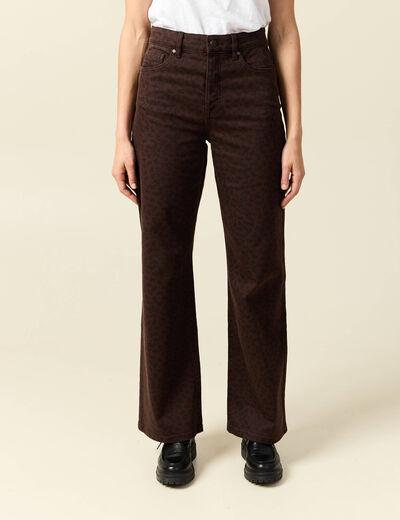 Pantalon large taille haute en jeans marron cognac femme