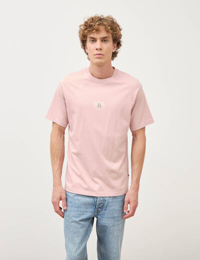 T-shirt droit en coton col ras du cou rose pastel homme