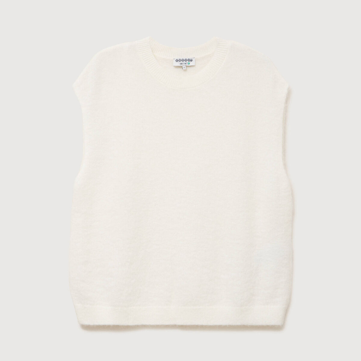 Pull droit court sans manches col rond ecru femme
