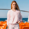 Sweat oversize manches longues brod&eacute; rose poudr&eacute;e femme
