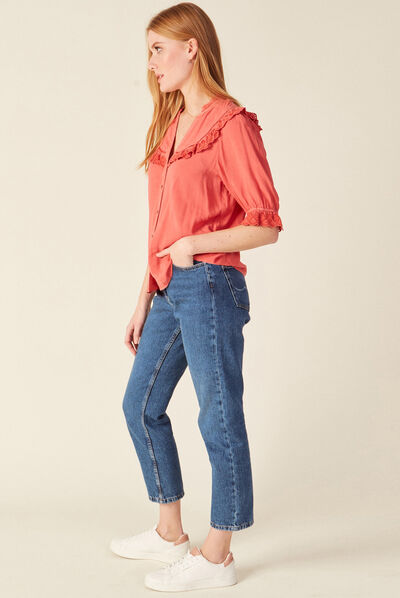 Chemise manches 3/4 rose femme