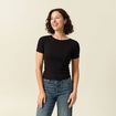 T-shirt manches courtes c&ocirc;tel&eacute; noir femme