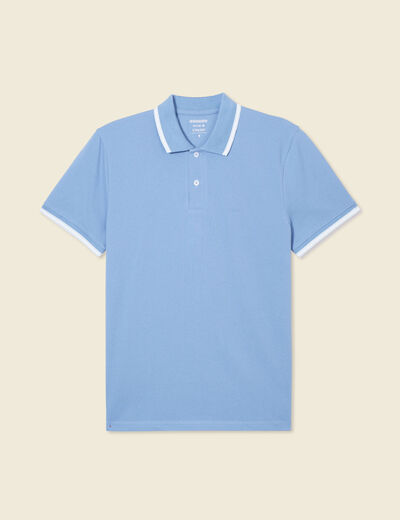 Polo cintr&eacute; en coton manches courtes bleu gris homme