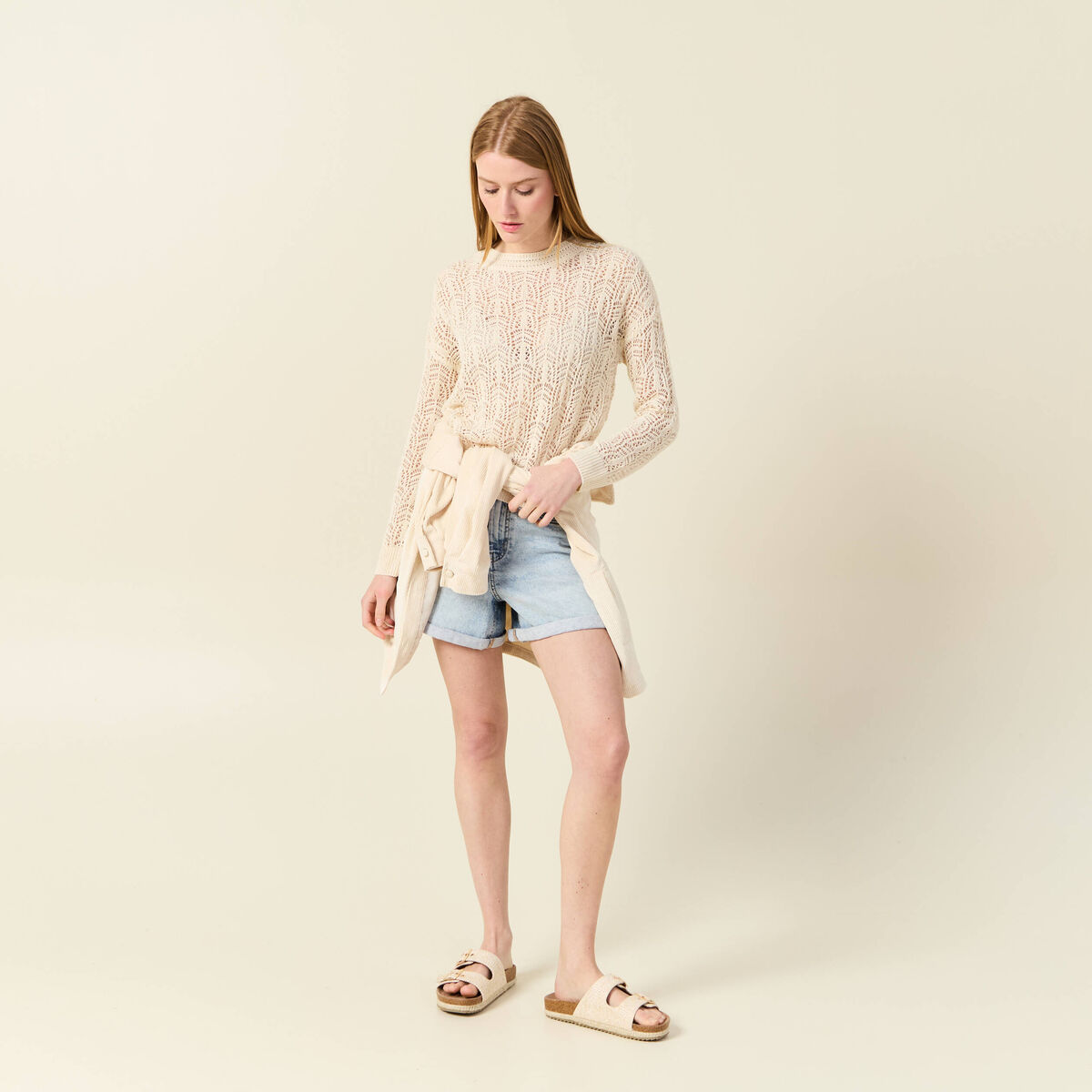 Pull ajouré éco-responsable creme femme