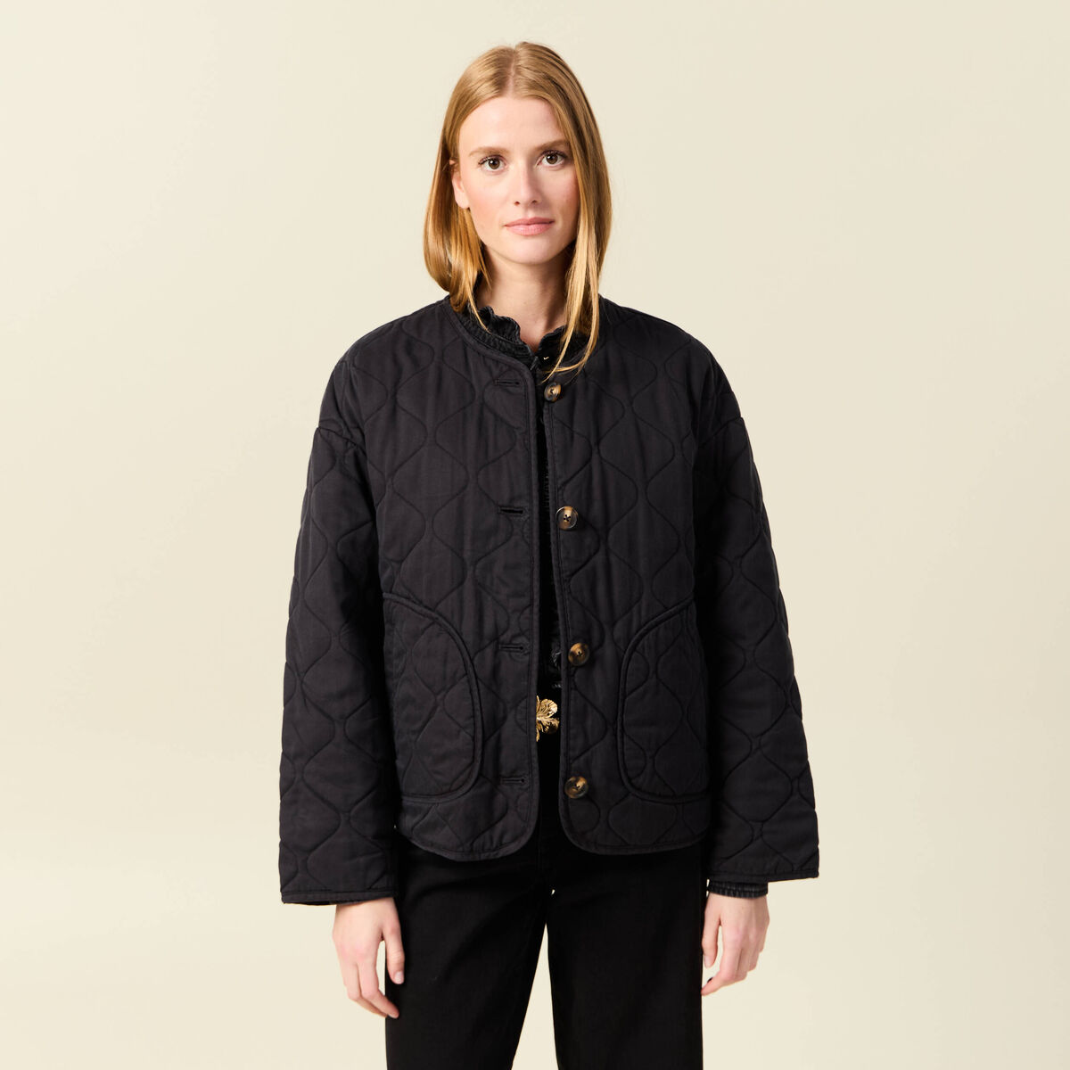 Veste oversize manches longues doubl&eacute;e gris fonc&eacute; femme
