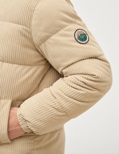 Doudoune manches longues en velours beige homme