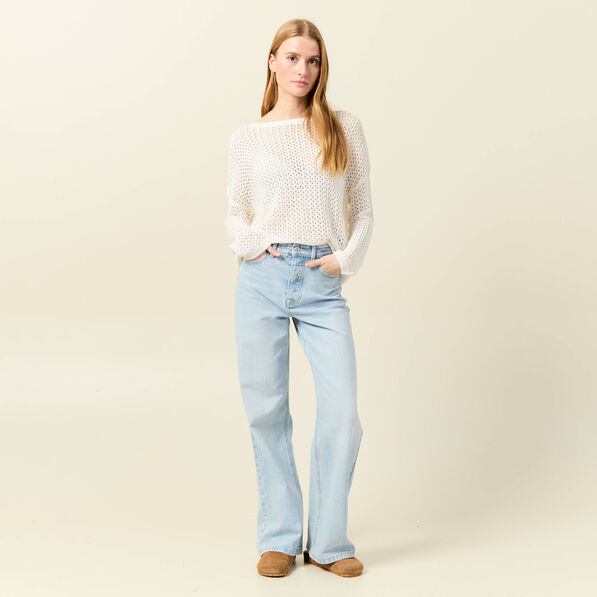 pull manches longues ajoure ecru femme Pull manches longues ajouré ecru femme