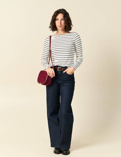 T-shirt ray&eacute; ajust&eacute; manches longues bleu femme