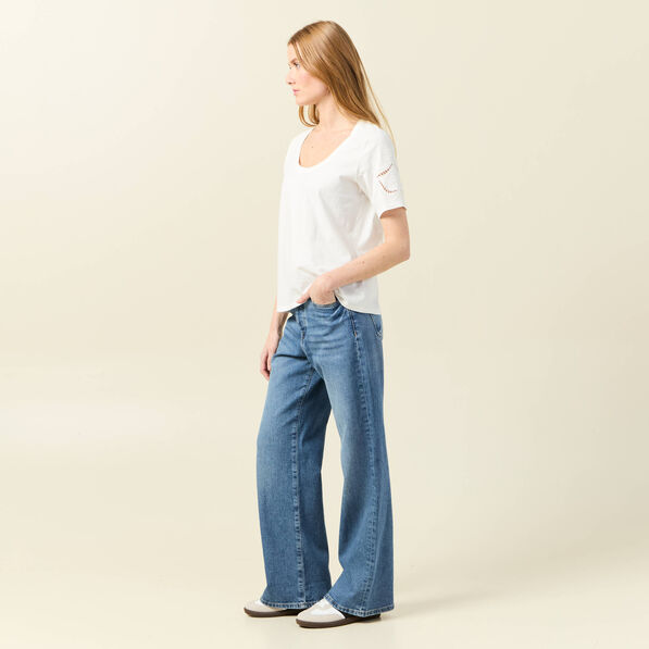 T-shirt manches courtes brodé ecru femme