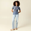 T-shirt cintr&eacute; col rond dentelle bleu gris femme