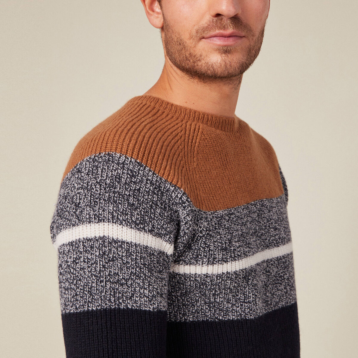 Pull manches longues fabriqu&eacute; en France marron homme
