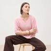 Pull droit court col v manches courtes rose clair femme