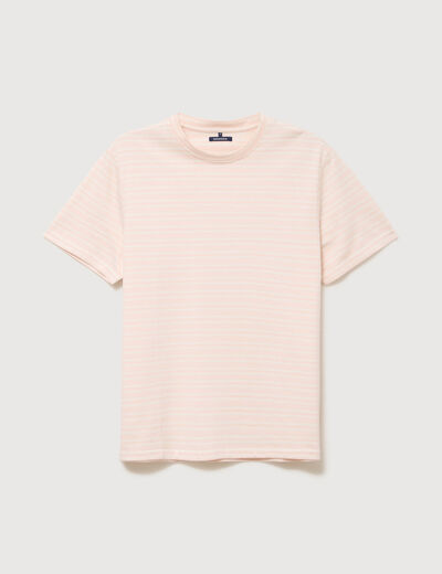T-shirt ray&eacute; col rond manches courtes rose poudr&eacute;e homme