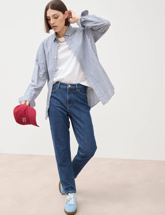 Jeans mom 7/8&egrave;me bleu clair femme