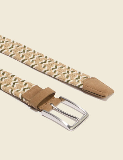 Ceinture tress&eacute;e beige homme