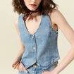 Veston sans manches en jean denim used femme