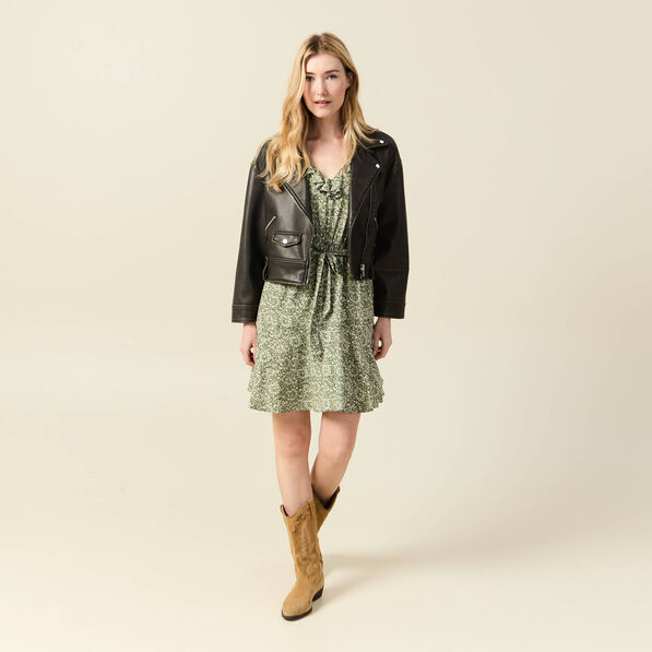 Robe évasée ceinturée vert kaki femme