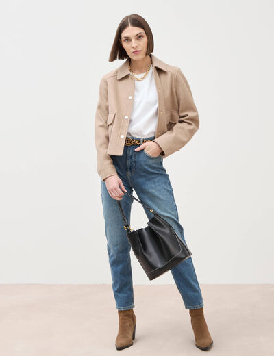 Jeans mom cropped taille haute denim dirty femme
