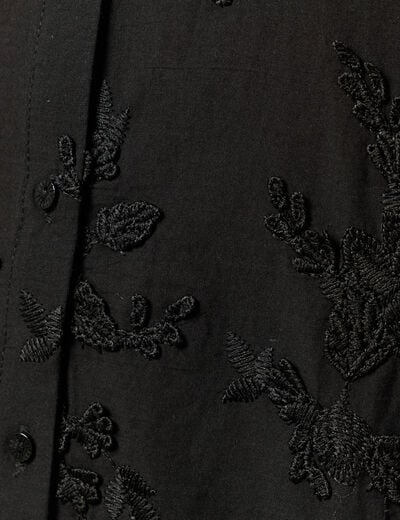 Chemise manches longues broderie coton noir femme