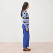 Pull droit manches longues col rond bleu femme