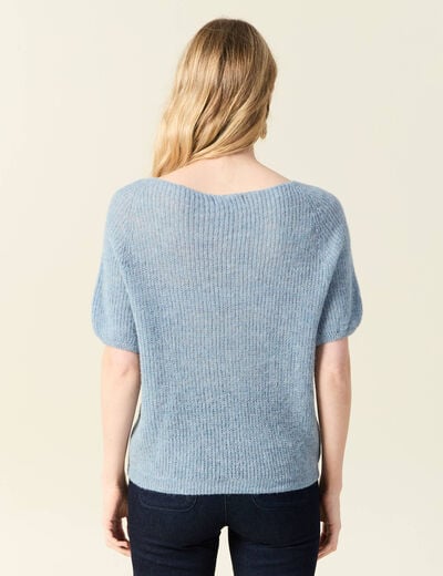 Pull manches courtes bleu gris femme