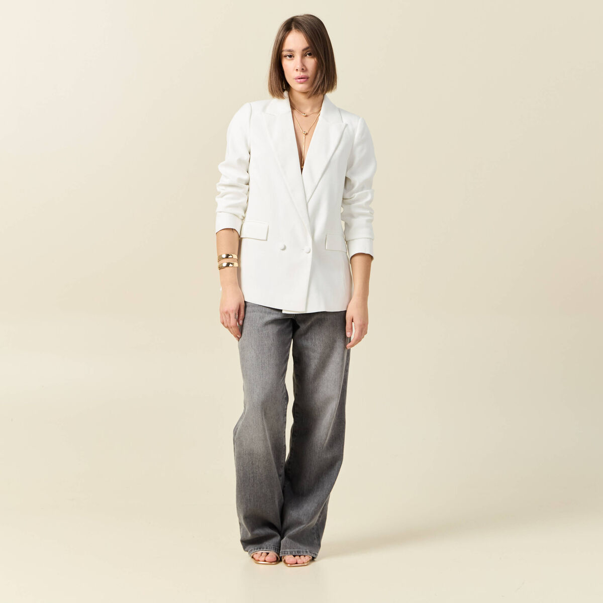 Veste esprit blazer droite ecru femme