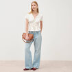 Blouse cintr&eacute;e col v manches courtes ecru femme