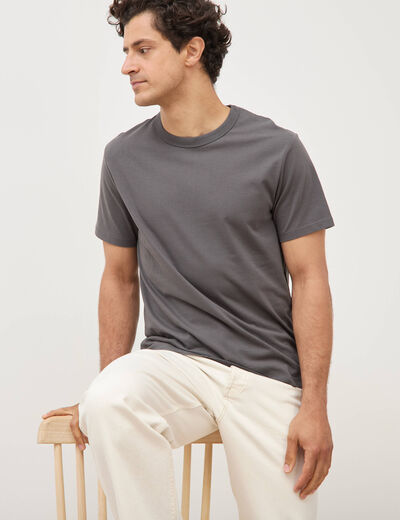 T-shirt en coton manches courtes gris fonc&eacute; homme