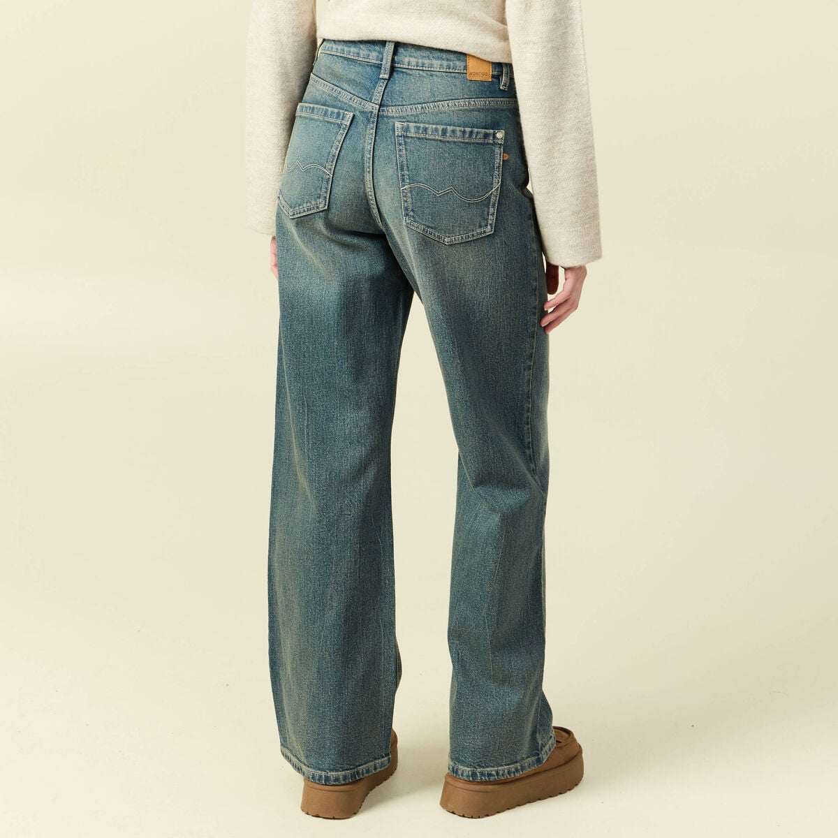 Jeans large taille haute bleu gris femme