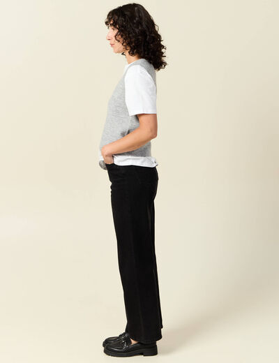 Pull sans manches col en V gris clair femme