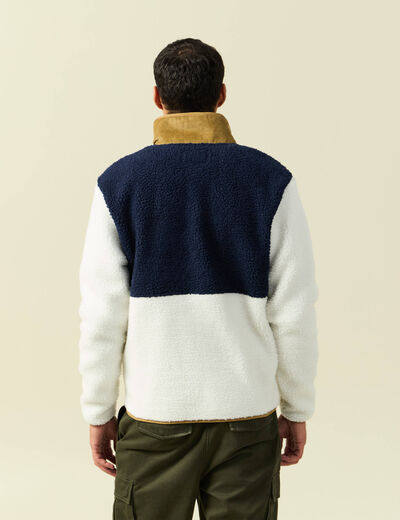 Sweat effet polaire manches longues ecru homme