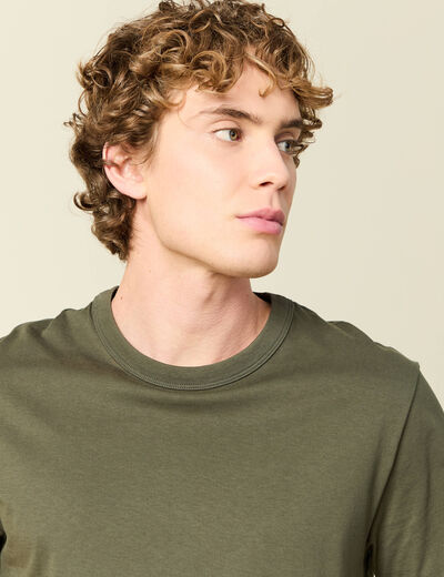 T-shirt en coton manches courtes vert fonc&eacute; homme