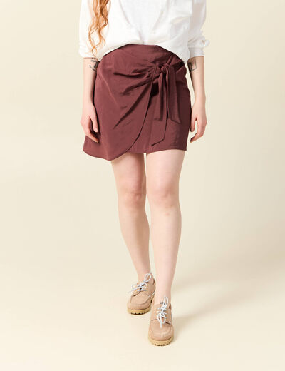 Jupe droite satin marron femme
