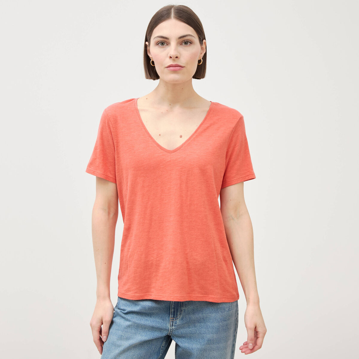 T-shirt manches courtes rouge fonc&eacute; femme