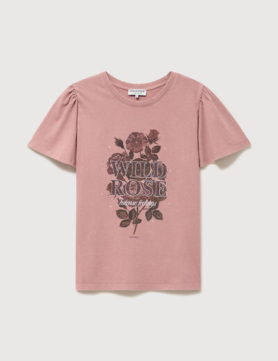 T-shirt droit col rond manches courtes vieux rose femme