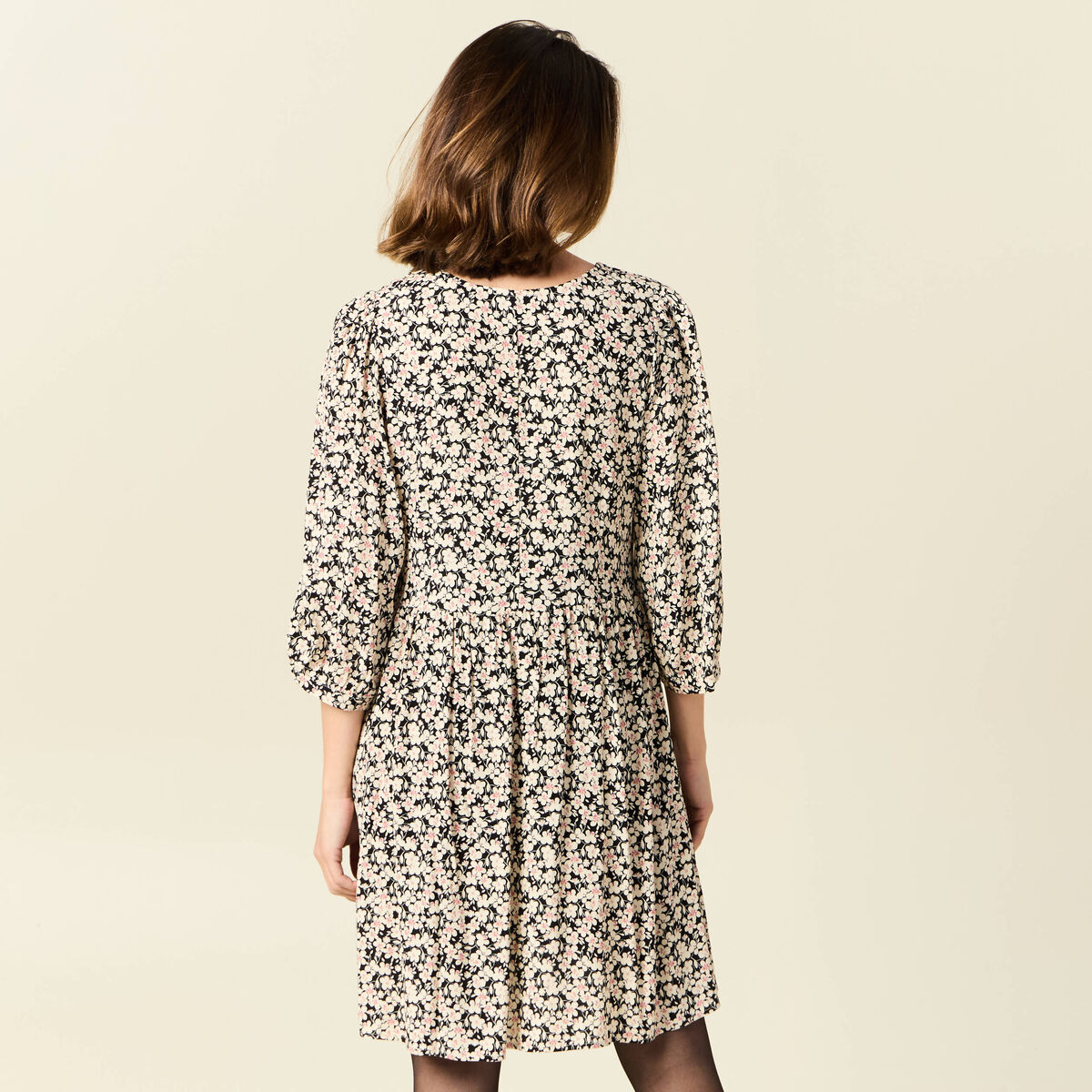Robe évasée manches 3/4 noir femme